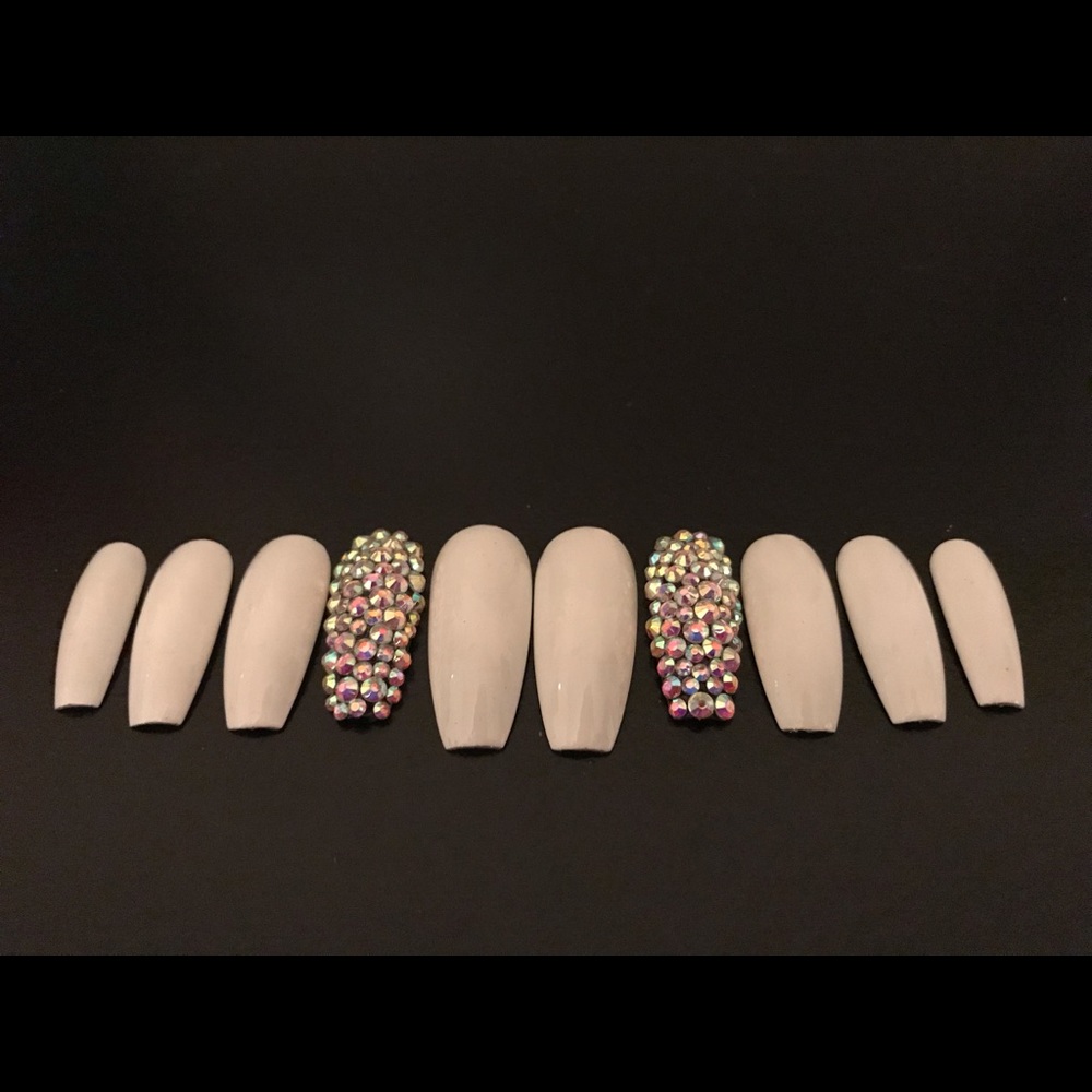 White Bling Press On Nails